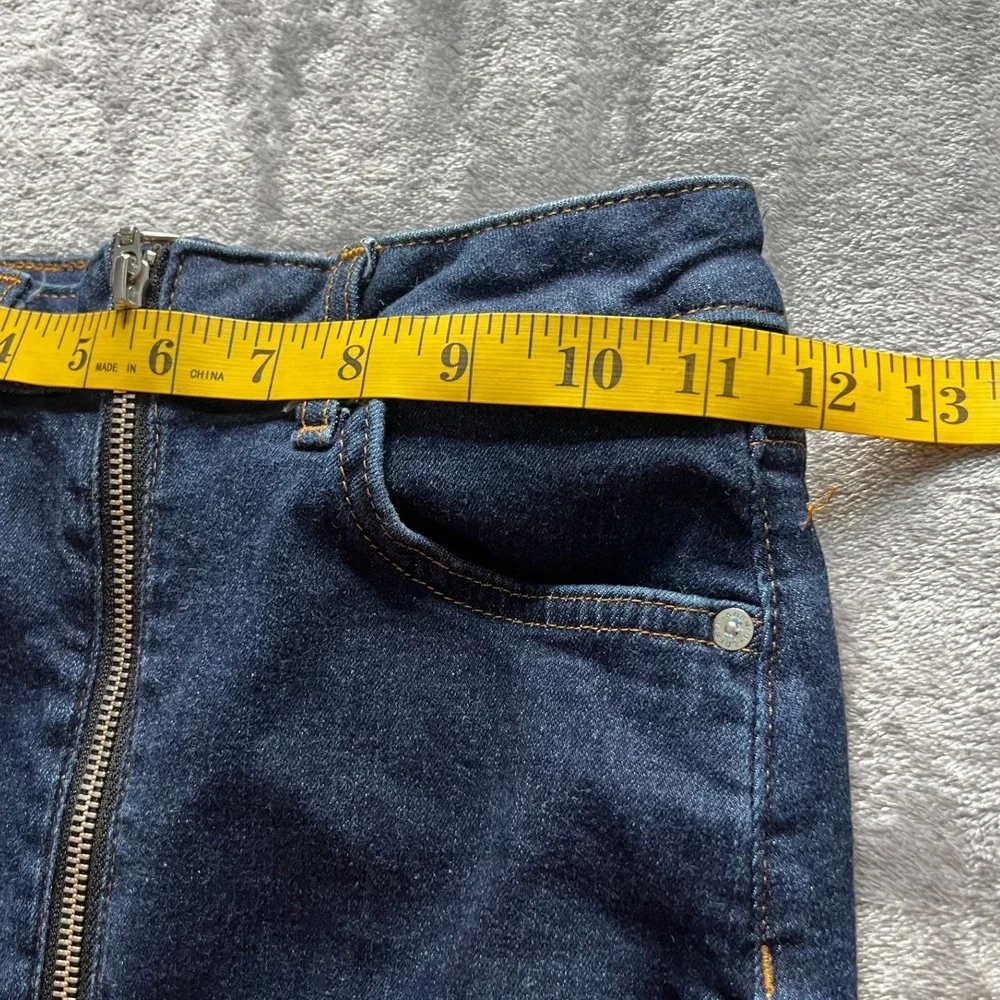 H&M &Denim Dark Wash Front Zip Pencil Skirt Blue High Waist Size 2